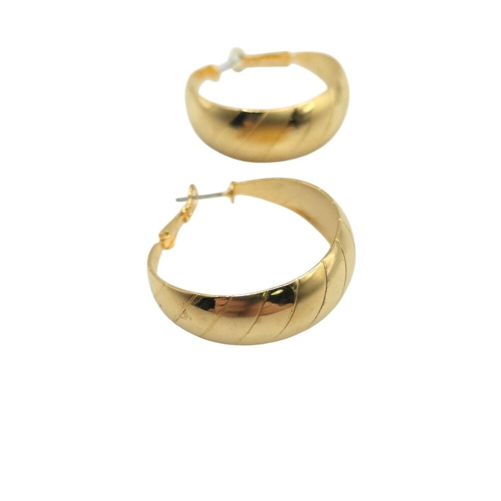 Gold-Tone Hoop Earrings With Textured Swirl Design